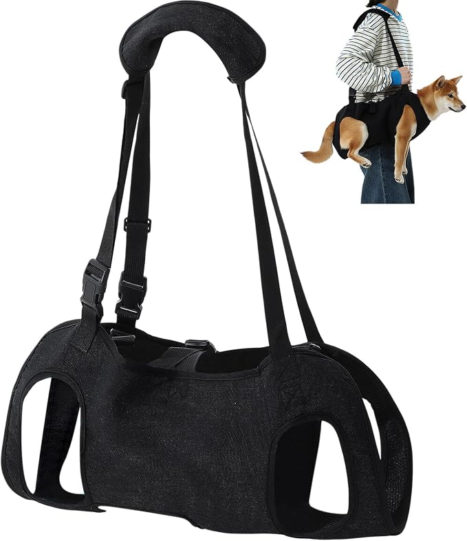 Shinylin Dog Carry Sling Emergency Backpack Pet Legs Support and Rehabilitation Dog Lift Harness Adjustable Lifting Straps Carrier for Senior Dogs Joint Injuries, Arthritis, Hiking, Skiing, Black (M)