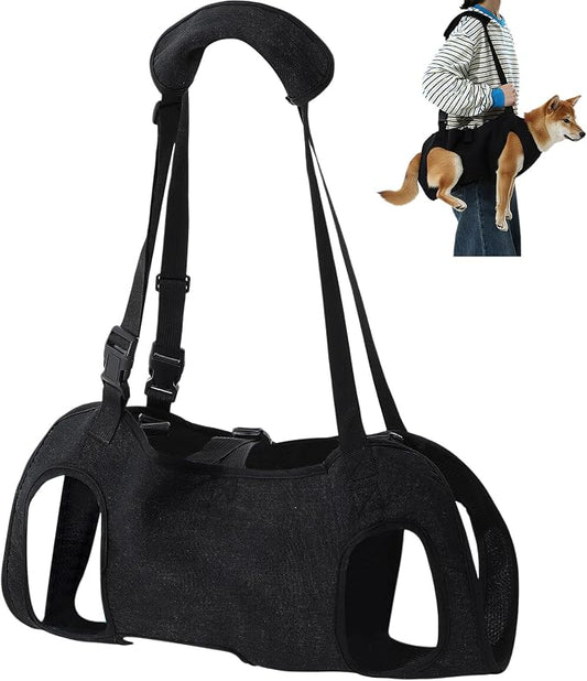 Shinylin Dog Carry Sling Emergency Backpack Pet Legs Support and Rehabilitation Dog Lift Harness Adjustable Lifting Straps Carrier for Senior Dogs Joint Injuries, Arthritis, Hiking, Skiing, Black (M)