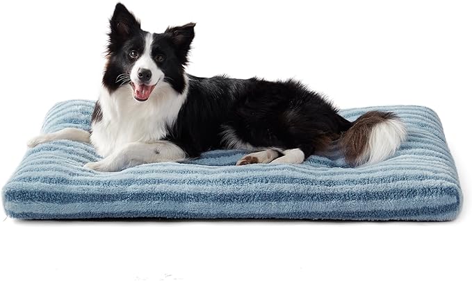 FURTIME Washable Dog Bed Large Sized Dogs, Deluxe Medium Dog Crate Beds | Comfy Fluffy Kennel Pad Anti-Slip Pet Sleeping Mat, Machine Washable Dogs Pillow, 35"x23"x3.5", Blue