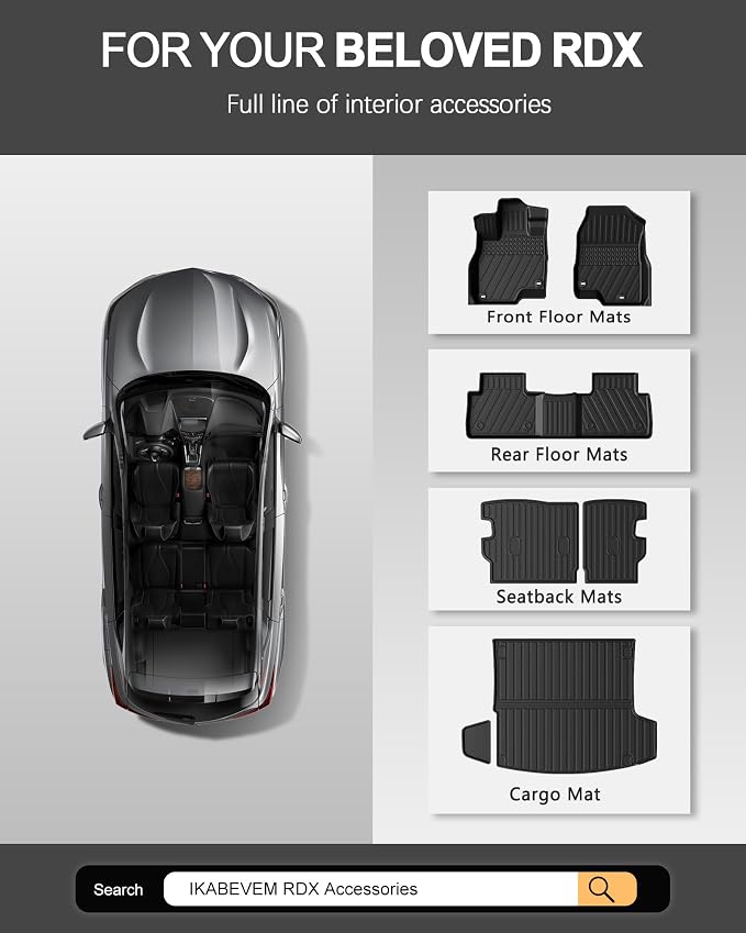 Floor Mats & Cargo Liner Fit for 2019-2026 Acura RDX, All Weather TPE Floor Liner Custom Fit for RDX Accessories, 1st, 2nd Row and Cargo Liners, Black