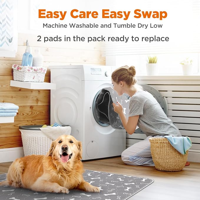 Washable Pee Pad for Dogs, 2 Pack Large Reusable Puppy Pads, 48"x48" | Super Absorbent, Waterproof & Leakproof, Non-Slip Bottom, Machine Washable, For Floors, Beds, Couches, Crates, Carpets, Cars