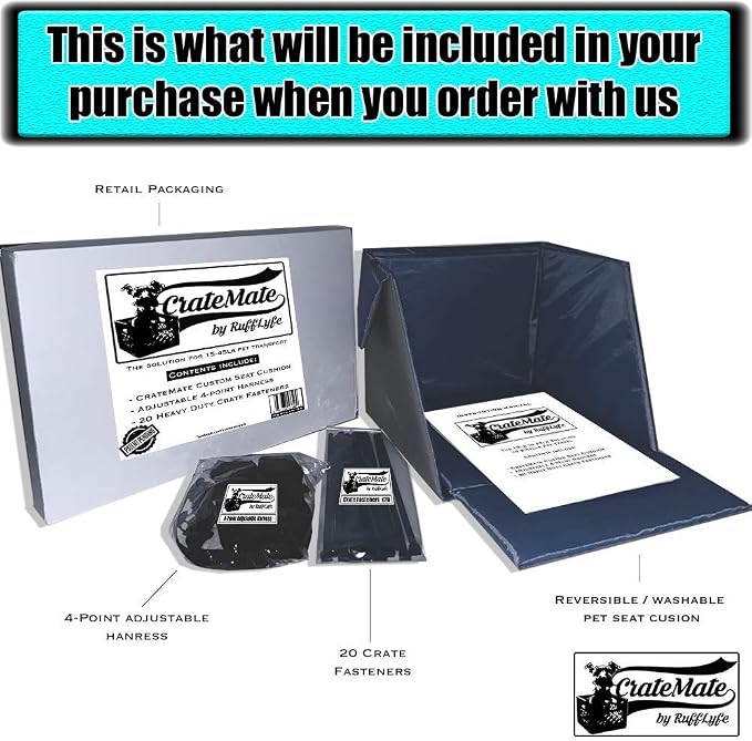 DIY Conversion/Bike Dog Carrier Package (Crate NOT Included) Padded Liner is 2 Sizes in One + 4 Point Safety Harness & Heavy Duty Fasteners Holds Pets 20lb+ for Safe Pet Bicycle Travel