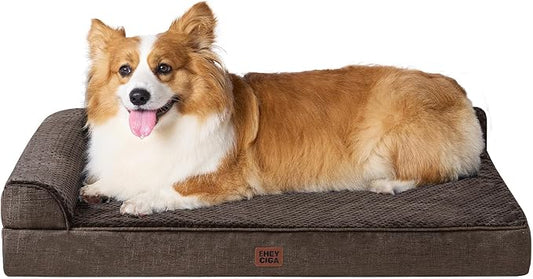 EHEYCIGA Large Dog Bed Memory Foam for Crate, Orthopedic Dog Bed Large Size Dogs with Washable Removable Cover, Waterproof Pet Sofa Couch with Nonskid Bottom, 35x22x6, Brown | Small Dog Sofa with Washable Removable Cover, Waterproof Pet Couch for Crate...