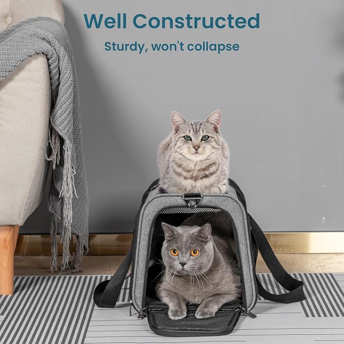 PETSFIT Large Cat Car Carrier,19 x 12 x 12 | Roomy Escape-Proof Cat Car Seat, Safe Driving, Lockable Zippers & Safety Tether, Soft-Sided Travel Carrier