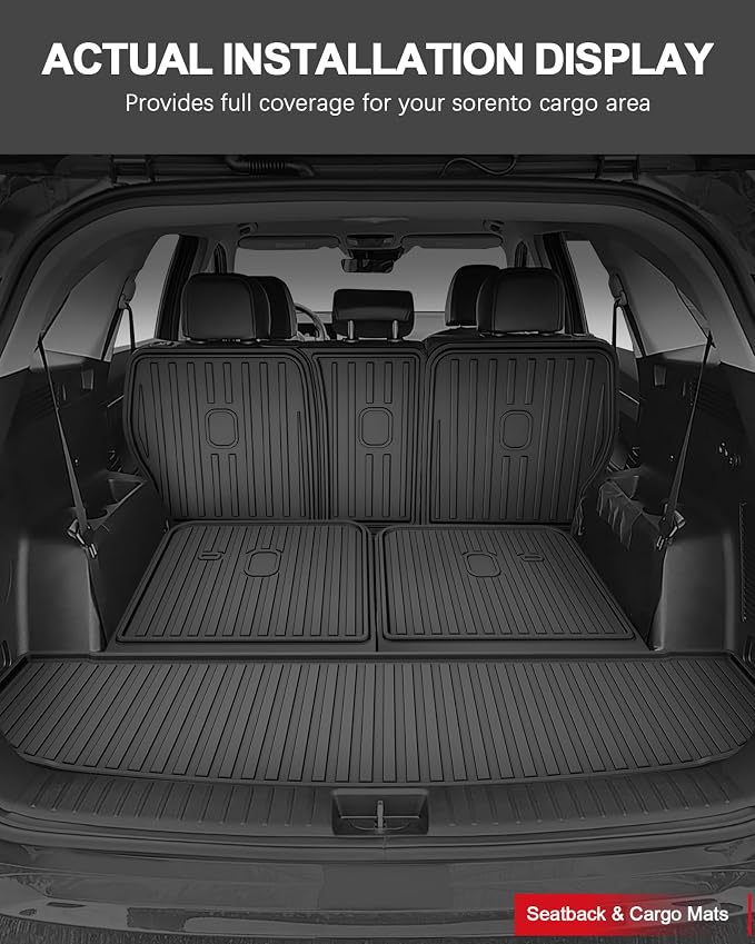 IKABEVEM Floor Mats for 2021-2025 2026 Kia Sorento 6/7 Seats (NO Hybrid) - Custom Fit TPE Floor Liners Cargo Liner Backrest Mat 2nd Row Kick Mats All Weather Protector Sorento Accessories