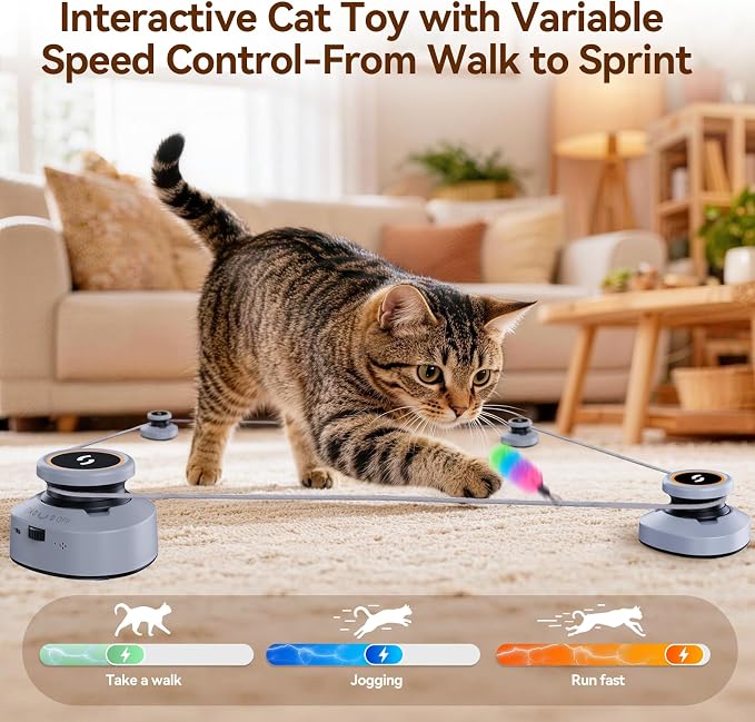 Jripae Interactive Cat Toys for Indoor Cats DIY Multi-Track Chase | Adjustable Speed,Electric Moving Treadmill Feather lure Toy Self-Play for Bored Kittens Adult Cats Hunt Instinct Exercise Run
