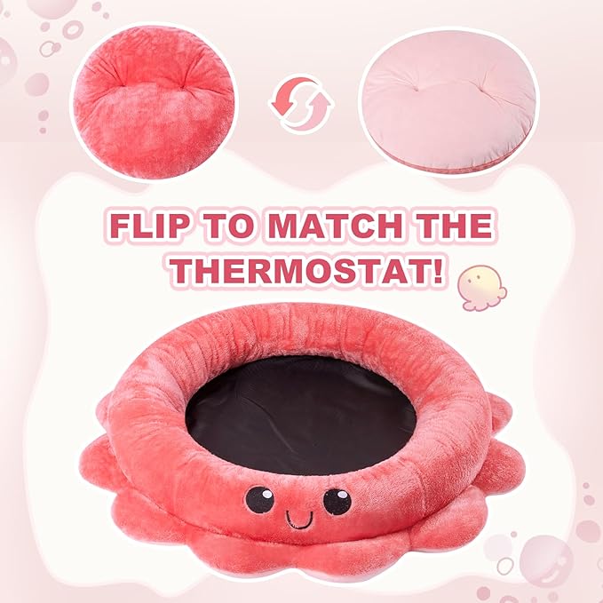Cute Calming Dog Beds Clearance for Large Dogs, Anxiety Bolster Dog Bed with Octopus Shape, Pink, Red, Boho, Round Pet Bed Cat with Removable Cushion