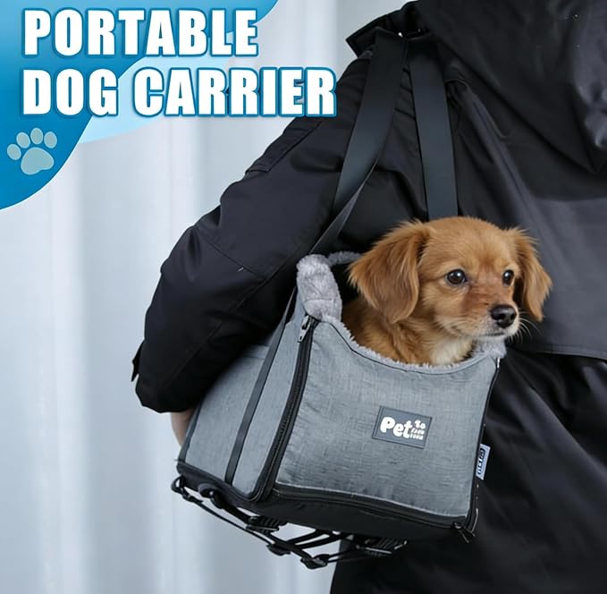 Pet Car Center Console Elevated Armrest Car Seat for Small Puppy, Dogs & Cats (Up to 10 lbs) – Dark Gray Washable Plush Carrier with Safety Leash, Fits Front Vehicle Console Space (Grey)