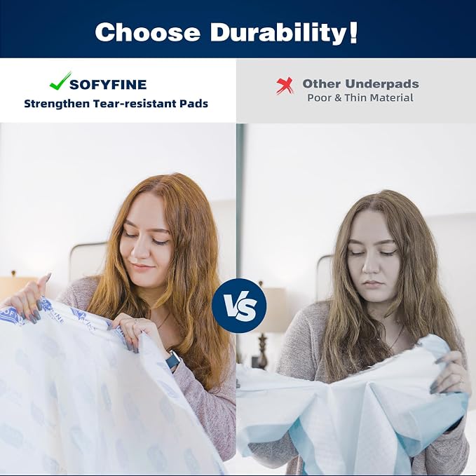 SOFYFINE Tear Resistant Bed Pads 36"x36",60 Count, Disposable Extra Large 135 Gram Heavy Duty Absorbency Adults Incontinence Chucks, XXL Thicken Puppy Pee Pads,10X Absorbency Underpads