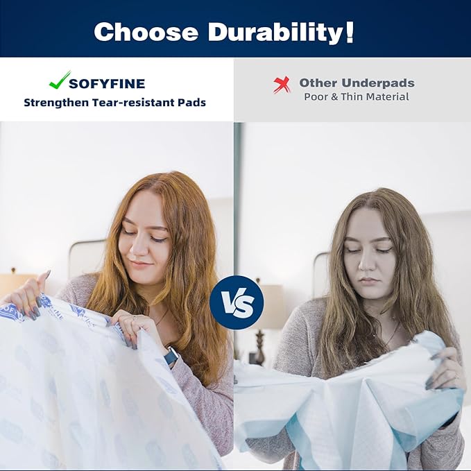 SOFYFINE 150 Gram Heavy Duty Chucks 40"x36", 40 Count Tear Resistant Incontinence Bed Pads for Adult, XXXL Extra Large Thicken Disposable Pee Pad,10X Super Absorbency Underpads