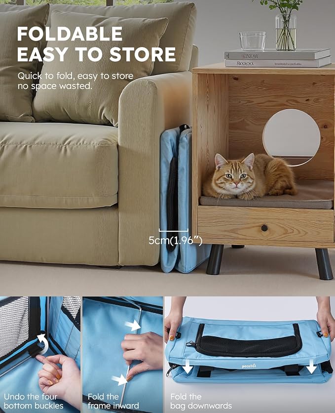 Pecute Cat Carrier Stable, Pet Carrier with Privacy Partition,Light Blue | Safe For Car Travel, Stable Steel Frame, Soft-Sided Pet Carrier Bag For Dogs And Cats Up To 15lbs, Foldable Design,XL.
