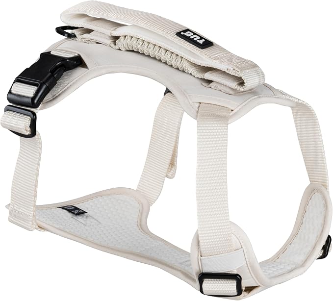 TUG Grab Dog Harness with Built-in Magnetic Traffic Leash (Medium/Cream) | Padded Magnetic Traffic Handle | Dual Leash Clips | 4-Point Adjustable Fit | Durable Nylon