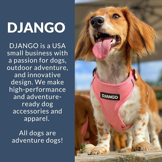 Adventure Dog Harness - Stylish, and Durable Large Dog Harness for Outdoor Adventures and Everyday Wear - Quartz Pink Neoprene Adjustable Harness for Dogs with Reflective Piping, Brass D-Ring