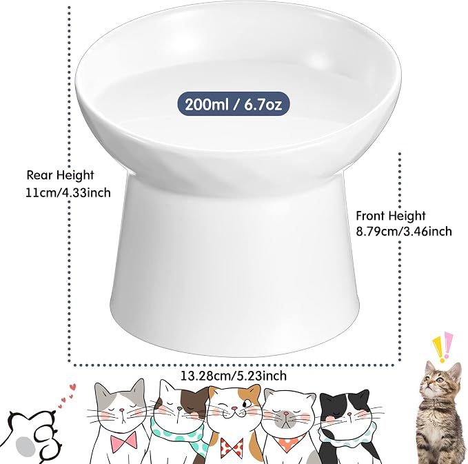 4 Pcs Ceramic Raised Cat Bowls, Elevated Tilted Cat Bowl for Food Water, Stress Free, Backflow Prevention, Dishwasher Microwave Safe, Feeder Dish for Indoor Kitten, Small Dogs(White and Black)