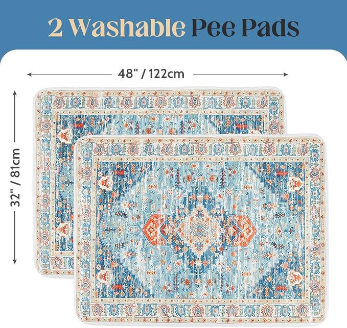 Washable Pee Pads for Dogs, 2 Pack Reusable Puppy Training Pads 48"x32" Super Absorbent Waterproof Dog Training Pads, Non-Slip Potty Pads, Whelping Pads Litter Mat Blue/Mix