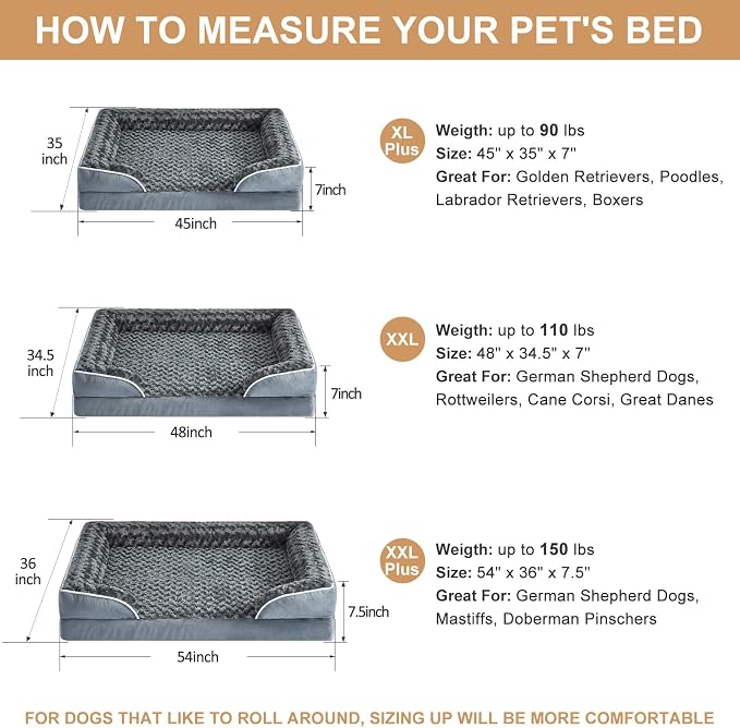 WNPETHOME Orthopedic Washable XXL Dog Bed for Senior Dog Cozy Sleep | Extra Large Waterproof Big Soft Dog Couch Sofa Bed for Dogs Relax with Removable Cover Supportive Pet Bed DarkGrey 54x36Inch