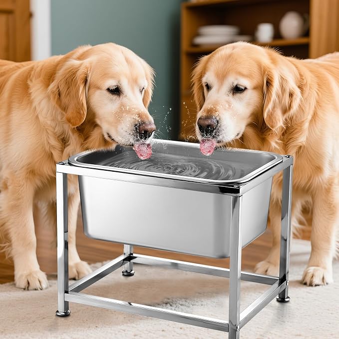 MEWTOGO 3 Gallons Large Elevated Dog Water Bowl, Relief Joint Pressure | 11.5'' H Sturdy Stainless Steel Raised Dog Bowl with Stand for Extra Large Dogs, Easy to Clean & Assemble for Indoor Outdoor
