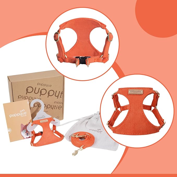Puppytie xs Dog Harness with Multifunction Dog Leash,Soft Adjustable No Choke Escape Proof Pet Harness Vest,Orange,XS