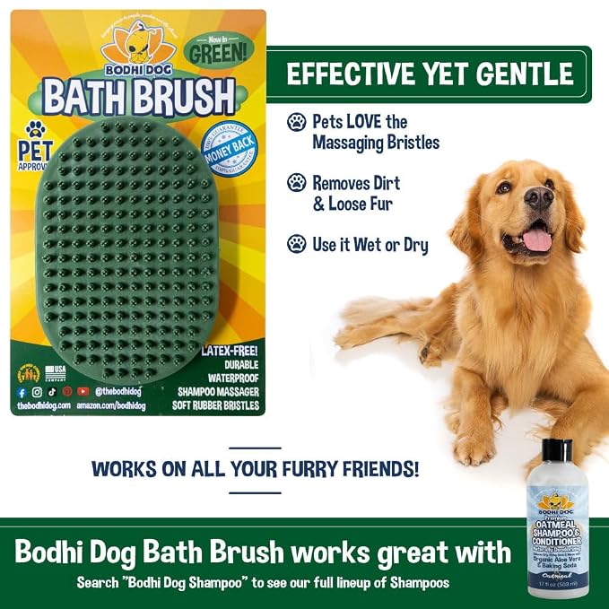Bodhi Dog Shampoo Brush - Pet Grooming & Bath Supplies for Dogs and Cats - Bath Brush for Long & Short Hair - Premium Scrubber for Shower, Showerhead, Sprayer & Bathing (One Pack, Dark Green)