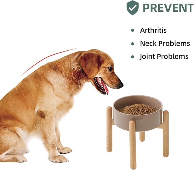 Havniva Elevated Dog Bowls Ceramic Dog Bowls with Stand, Dog Food Bowl | 8.3” Raised Dog Bowls with Non-Slip Wood Stand, Dog Food and Water Bowl Set, Dog Feeding Bowls for Large Dogs