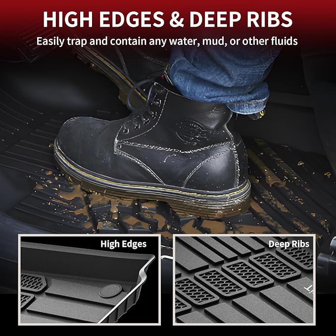 LASFIT Floor Mats for Jeep Grand Cherokee L 2021-2025 2026 7 Seat (NOT Fit for 6-Passenger) All Weather TPE Custom Fit Car Mats Floor Liners 1st & 2nd & 3th Row, Black