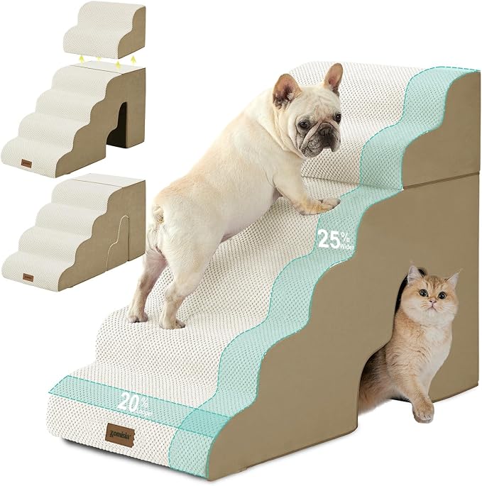 ZOMISIA Dog Ramp for High Beds with Tunnel, 29" H 6 Steps for Large Dog | Tunnel 2 in 1 with Zippers, Suitable for Short-Legged Dogs Get on Bed, Non-Slip Durable Dog Steps with High-Density Foam