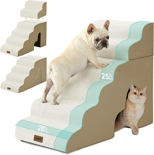 ZOMISIA Dog Ramp for High Beds with Tunnel, 29" H 6 Steps for Large Dog | Tunnel 2 in 1 with Zippers, Suitable for Short-Legged Dogs Get on Bed, Non-Slip Durable Dog Steps with High-Density Foam
