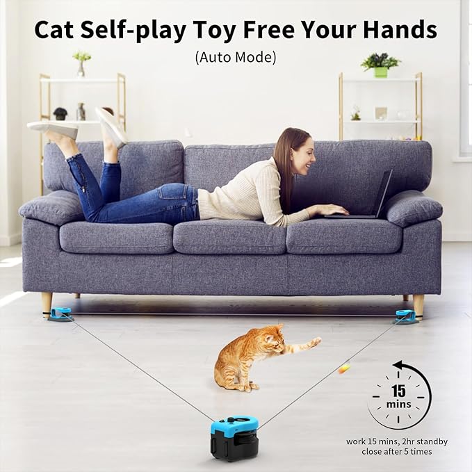 AsFrost Upgraded Interactive Cat Toy for Indoor Cats Chase/Run/Hunt-SkyBlue | Self Play/Remote Control Funny Cat Toy, Gifts for Cat Lovers, Kitty's Weight Loss and Health