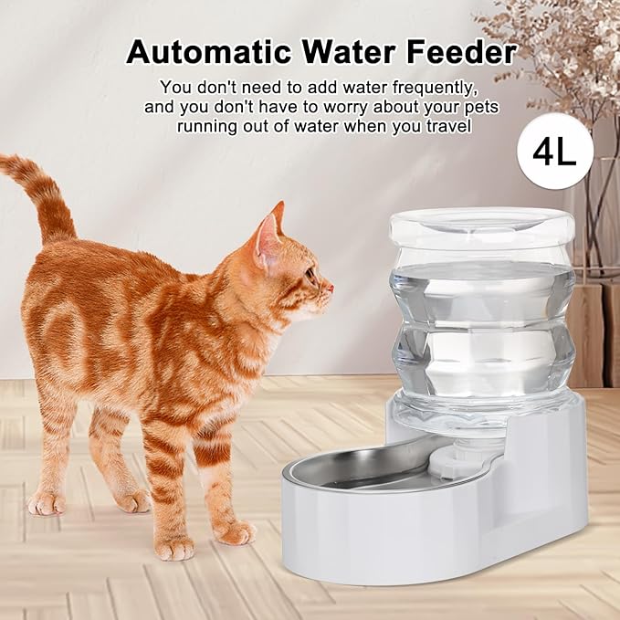 Distributeur d'eau pour animaux RIZZARI : Abreuvoir automatique gravitaire grande capacité 4L en acier inoxydable - Facile à nettoyer - Pas besoin d'électricité - Avec triple filtre - Pour chatons et chiots - Coin animalier - Niche de salon