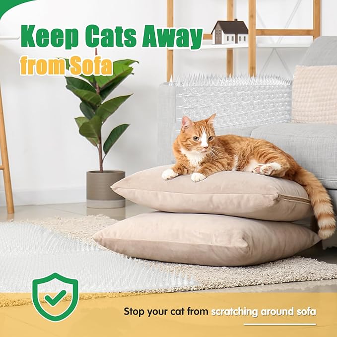 Zipcase 8 Pack Scat Mat for Cats - 13 x 16 in Updated Dual Length Cat Deterrent Mat with Narrower & Denser Spikes, More Effective for Indoor & Outdoor Cat Repellent Fence Covers 12 Sq.ft (1728 Sq.in)