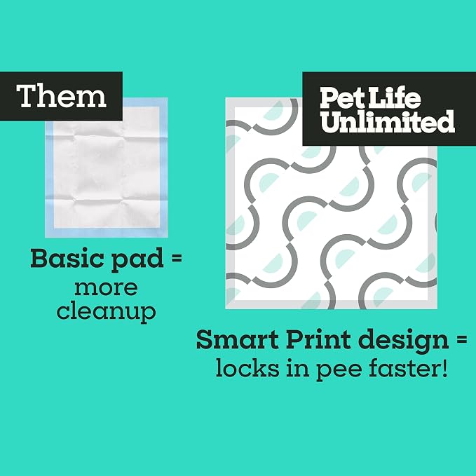Pet Life Unlimited Smart Prints Large Puppy Pads for Dogs, Potty Training Pee Pads, 42 Count, 22" x 22", Leak-Proof, Super Absorbent, Quick-Dry, Patterned Pads with Odor Control, Made in USA