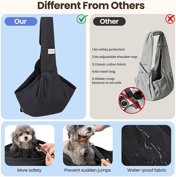 Dog Sling Carrier for Small Dogs & Cats,Pet Carrier Sling Bag with Adjustable Straps,Comfortable & Secure Travel Crossbody Bag for Puppies Up to 19lb,Airline Approved pet Carrier (Black)