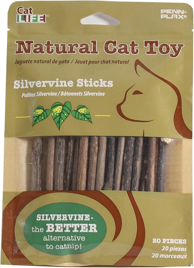 Penn-Plax Cat-Life Silvervine Sticks for Cats – Natural Chew Toy – The Better Alternative to Catnip – 20 Pieces per Pack