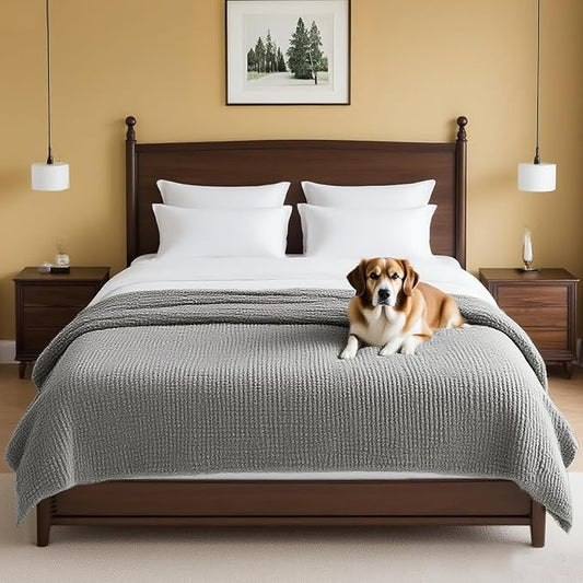 H.VERSAILTEX Plush Chenille Couch Cover for Dogs Pets Blanket for Bed Anti-Slip Soft and Durable Furniture Protector for Small Medium Large Cats Washable (52" x 82", Dove)