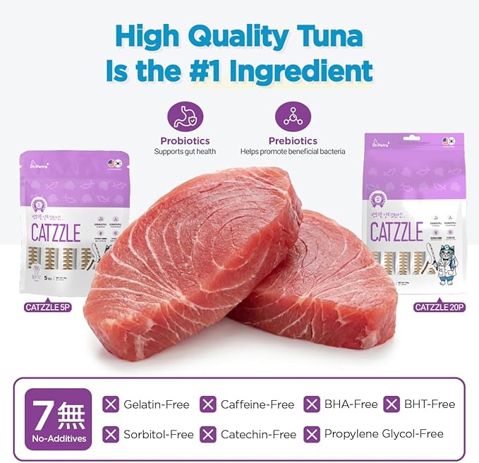 CATZZLE Cat Treats, Dental Chews for Indoor Cats, Cat Teeth Cleaning, Dental Care Snacks - Digestive Health (Tuna Flavor), 20 Sticks (5 oz.)