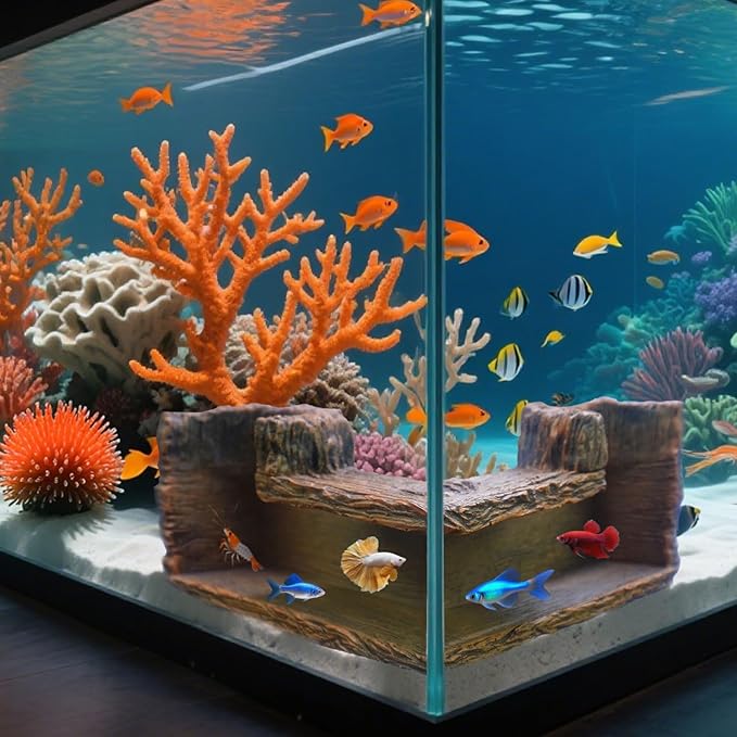 90° Corner Fish Cave Viewing Tunnels | Realistic Driftwood Stump Hideout for Shrimp, Betta, Corydoras | BPA-Free Premium Resin, Safe for Aquarium (5.1”x5.1”x2.8”)
