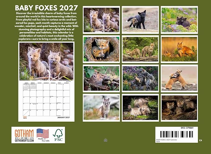 Baby Fox Calendar 2027 Monthly Wall Calender 12 Month