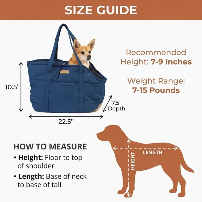 Plush Dog Purse Carrier for Small Dogs, Soft Dog Tote Bag with Safety Harness Clip, Cozy Pet Carrier for Dogs Under 15 lbs, Comfortable Dog Shoulder Carrier for Travel, Dark Blue