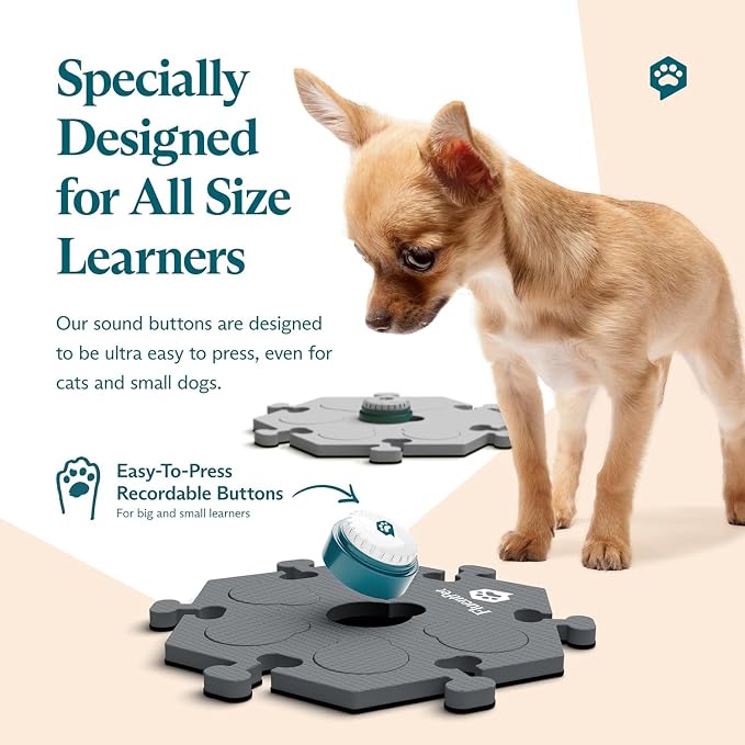 Speak Up! Get Started Kit with Clearer Upward-Facing Sound - 6 Recordable Buttons for Dogs & 3 Grey HexTiles | Dog & Cat Communication Buttons Set | with Batteries