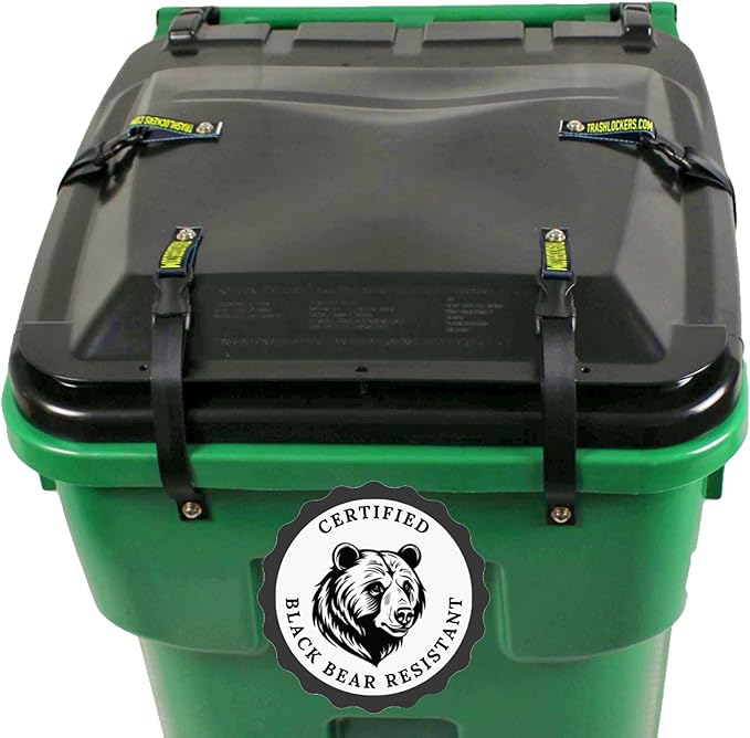 Ultimate Black Bear Trash Lock -Certified Black Bear Resistant, Patented, Animal Proof existing Trash cans, Four Straps. Also Works for Wind, Raccoon, Opossum, and Other varmints/Critters