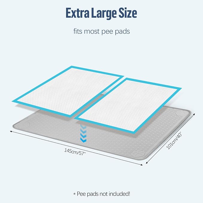 Pee Pad Holder for Dogs 57''x40'' Silicone Puppy Pee Pad Tray, Light Grey | Extra Large Dog Potty Tray Leak-Proof, High Edge, No Spill Training Pads for Floor Protection, No Pee Pads