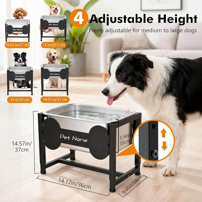 Elevated Dog Bowl, 2.4 Gallon Adjustable Stainless Steel Water Bowl | Large Breed Dog Water Feeder, Pet Feeder with Full Metal Stand for Relief Joint Pressure, Easy Clean, Indoor Outdoor Use