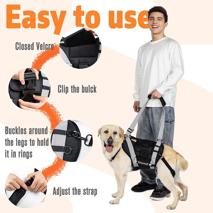 Dog Lift Harness for Large Dogs,Full Body Dog Sling Carrier, Black, Large | Help Support Big, Elderly Pet with Arthritis, Front/Rear Legs Assistance with Handle, for Lifting Injured Dogs Up Stairs
