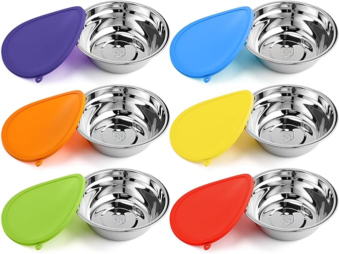 Patelai 12 Pcs Stainless Steel Dog Bowls 7.9" with Silicone Lids Portable Food and Water Dishes for Pets Sealable Containers for Small Medium Dog Cat Indoor (Red,Blue,Green,Purple,Yellow,Orange)