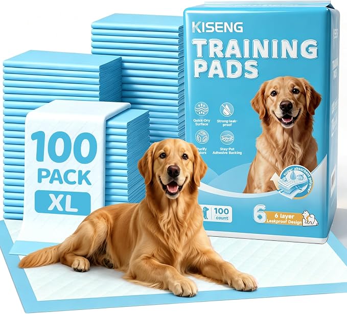 100 Count Dog Pee Pads 34" x 28", Super Absorbent Leak-Proof Training Pads | Quick-Dry Design,Dog Training Pads,6-Layer Protection,Soft Nonwoven Top Layer,XL Size,Versatile Use,Tear-Resistant