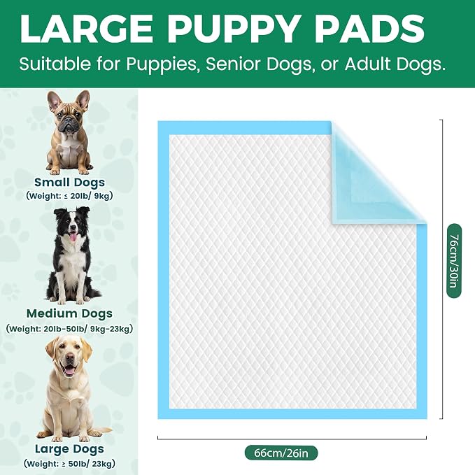 YOPETKI Large Puppy Pads 30"x26" 100 Count, Disposable Dog Pee Pads Leak-Proof, Large Pee Pads for Dogs 100 Bulk Pack, Large Absorbent & Quick-Dry Pet Potty Training Pads for Dogs, Puppies, Doggy
