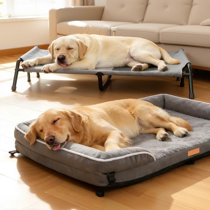 Lekereise Outdoor Elevated Dog Bed,Raised Dog Beds for Large Dogs, Washable Dog Cot with Headrest Sides, Non-Skid Feet,Breathable Mesh,Cooling Pet Beds for Indoor or Camping