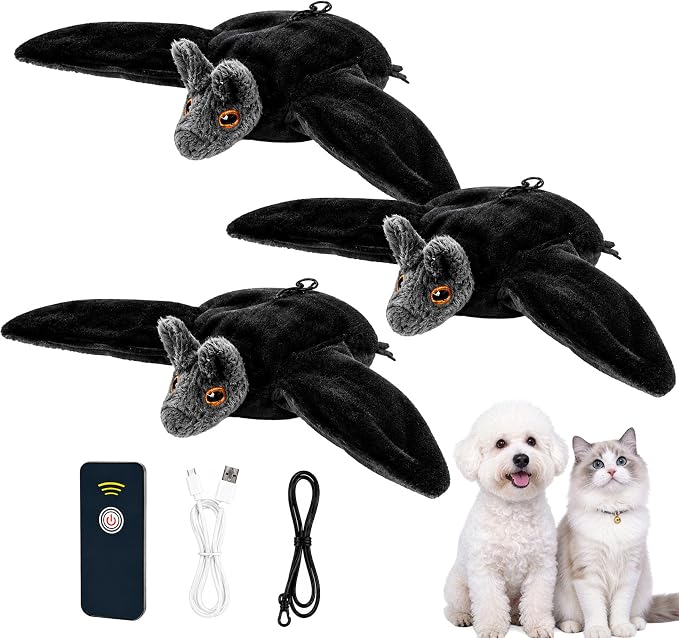 Flying Bat Dog Toy, Flying Bat Toy for Dogs & Cats with Flapping Wings and Chirping Sound, Motion-Activated Interactive Pet Toy for Hanging, Ground and Indoor Chase Play (3PCS)