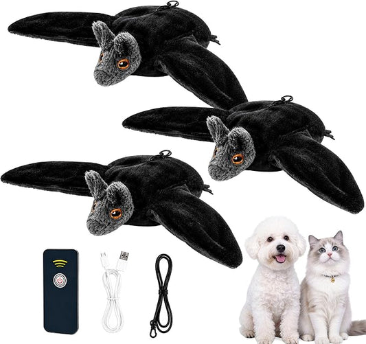 Flying Bat Dog Toy, Flying Bat Toy for Dogs & Cats with Flapping Wings and Chirping Sound, Motion-Activated Interactive Pet Toy for Hanging, Ground and Indoor Chase Play (3PCS)