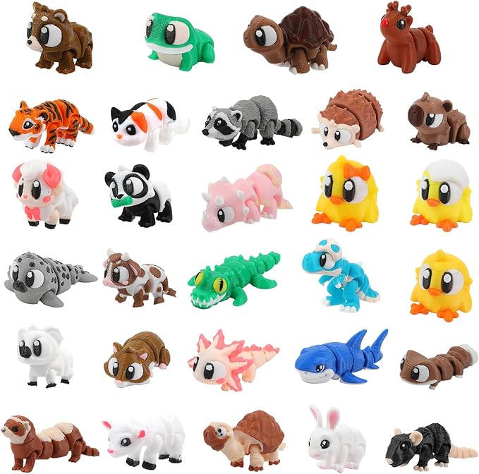 29 Pcs Mini 3D Printed Animal Statues Figurines Set Movable Joints Surprise 3D Printed Animals Cute Desk Decor Party Favors for Adults Home Office Desk Decoration Display